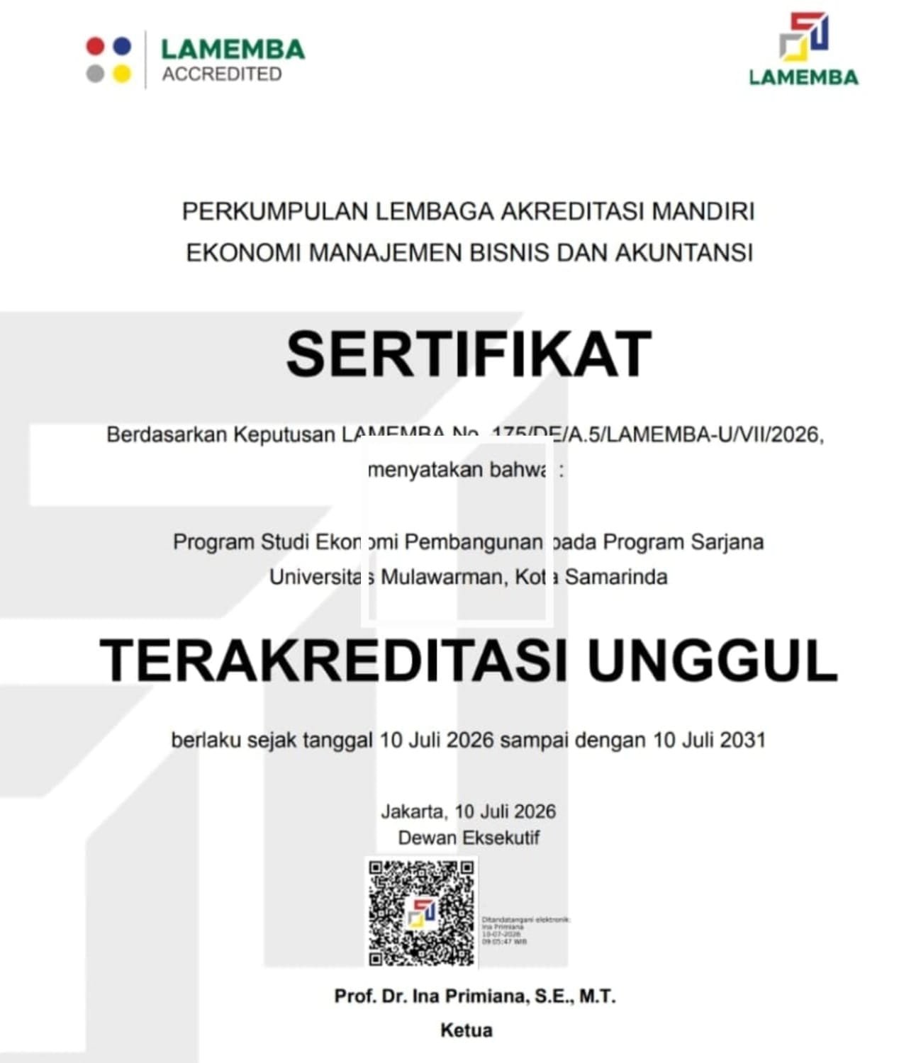 Prodi S1 Ekonomi Pembangunan FEB Unmul Resmi Raih Akreditasi Unggul