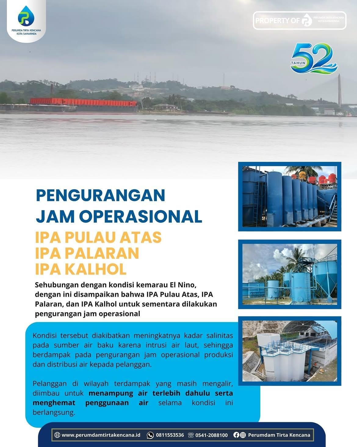 IPA Pulau Atas, Palaran, dan Kalhol Kurangi Jam Operasional Imbas Intrusi Air Laut