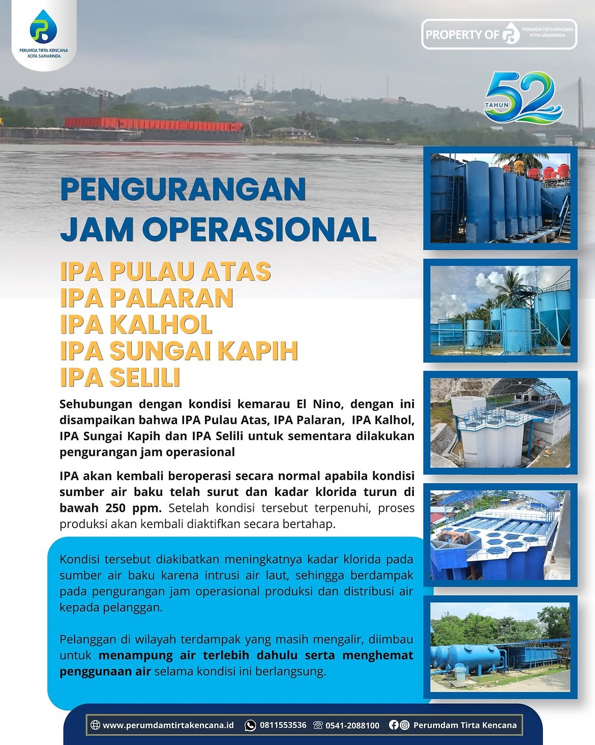 Lima IPA di Samarinda Kurangi Jam Operasional, Imbas Salinitas Air Baku Meningkat